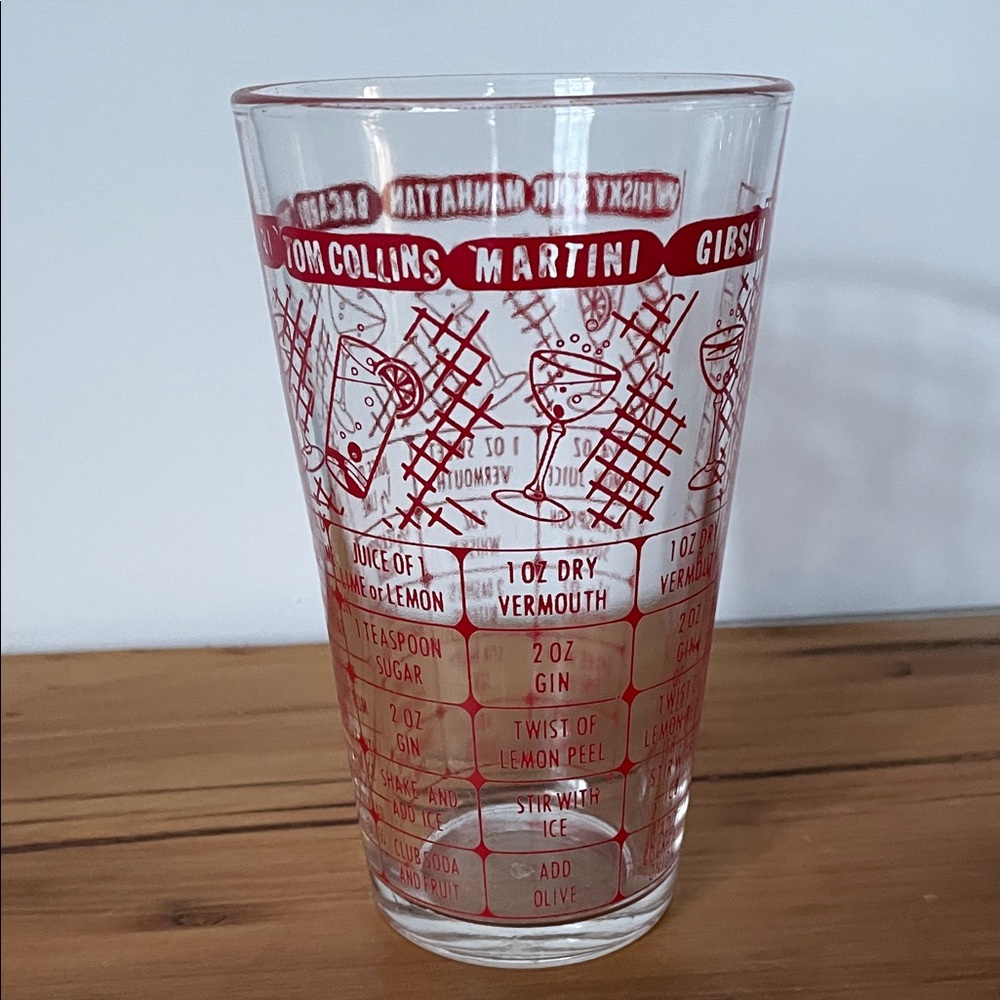 Vintage Federal Glass Red Label Cocktail Shaker with drink‎ recipes